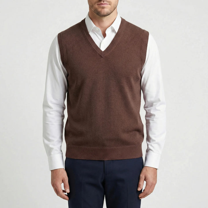 Men's Teo V-neck sleeveless vest for effortless style. A classic fit, versatile layering piece for modern menswear.