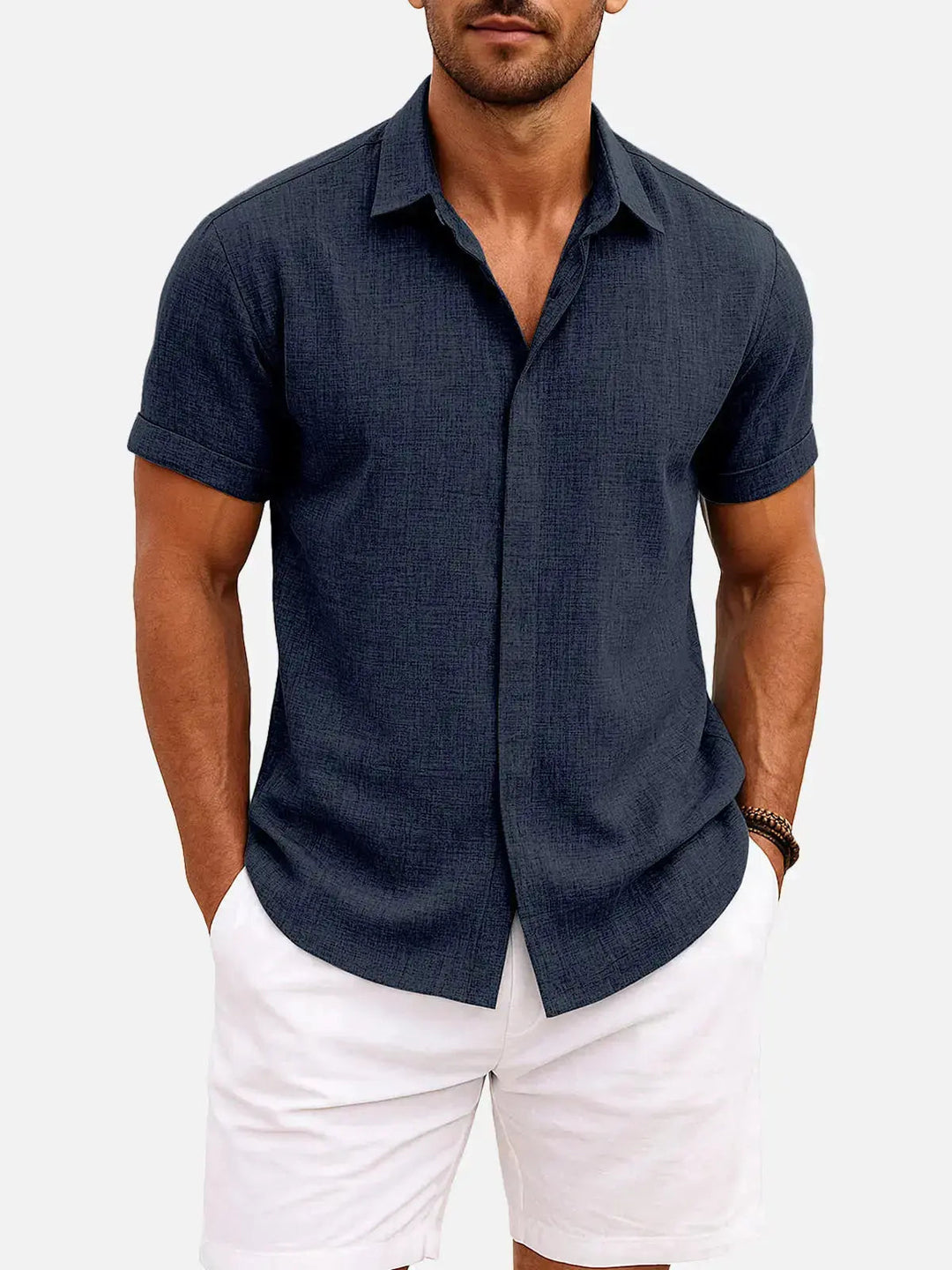 Textured men's short sleeve shirt, a must-have for casual summer fashion.