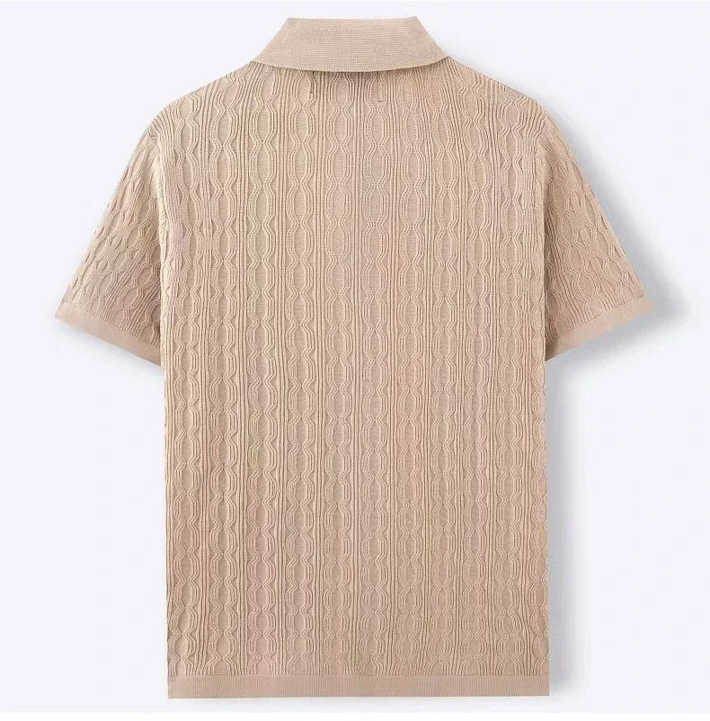 Classic men's short sleeve polo shirt with a textured knit design. Smart casual wear for spring & summer fashion.