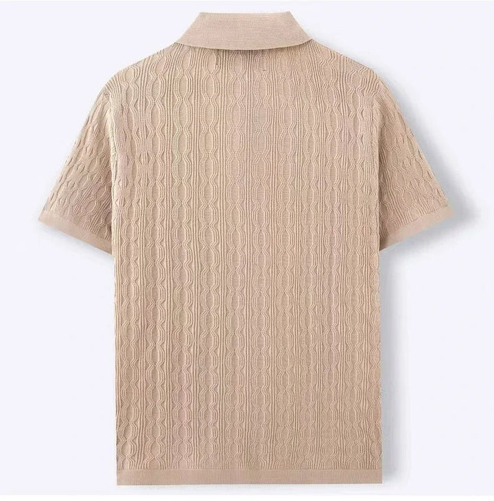 Classic men's short sleeve polo shirt with a textured knit design. Smart casual wear for spring & summer fashion.