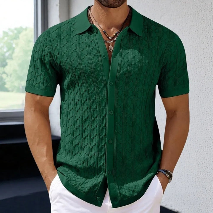 Stylish men's collared polo shirt, a comfortable short sleeve top with a modern textured look.