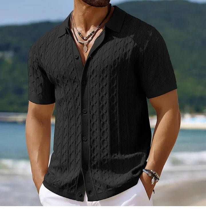 Men's smart casual polo shirt with a sophisticated button-down collar. Great for everyday and summer fashion.