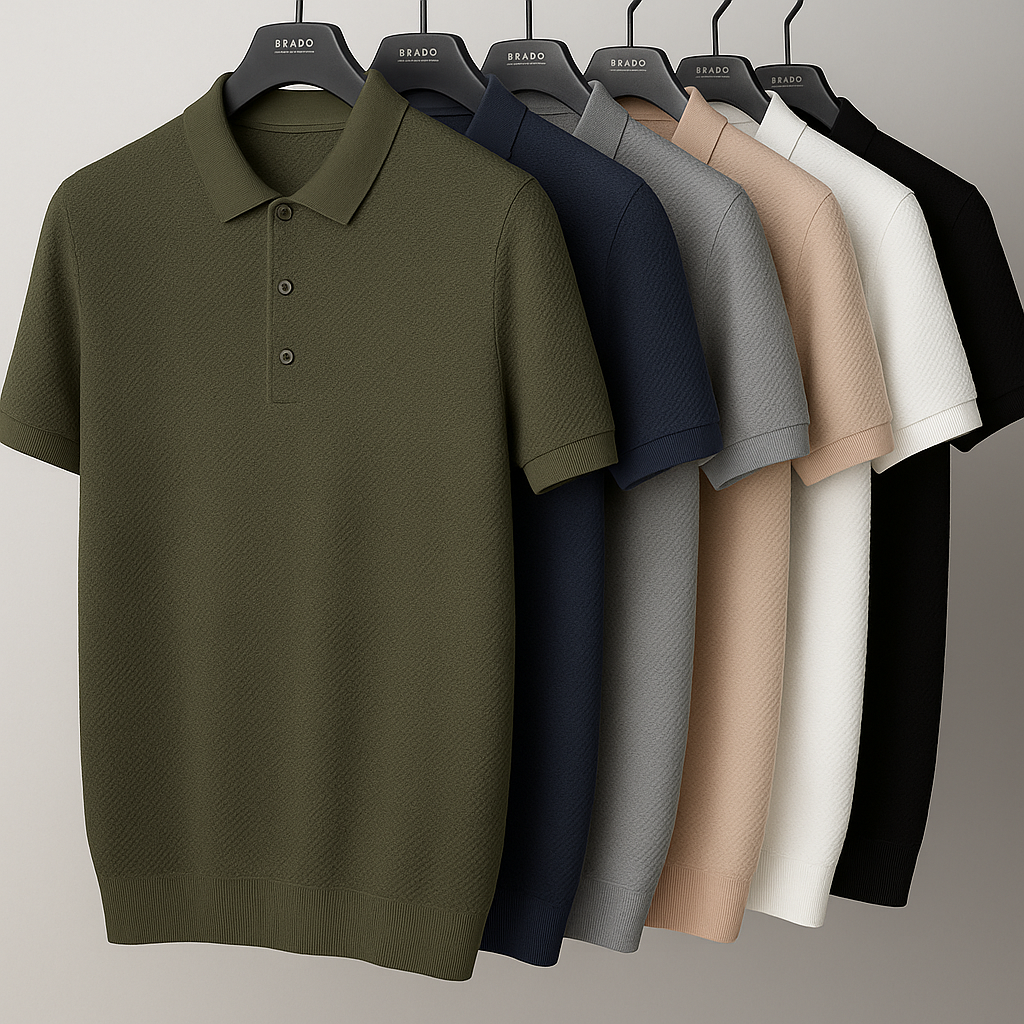Essential men's textured polo shirt with a tailored fit, a classic and stylish short sleeve top for any occasion.