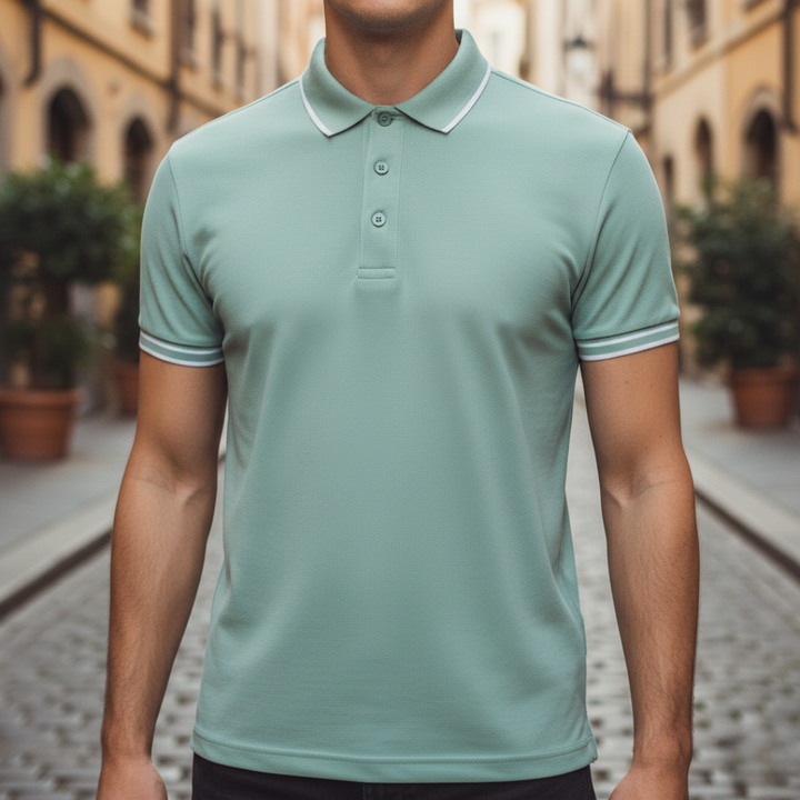 Versatile men's tipped short sleeve polo, great for casual or smart casual outfits.
