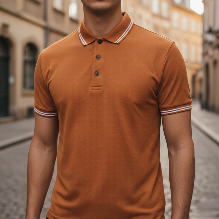 Smart men's polo shirt, short sleeve, featuring a stylish tipped collar.