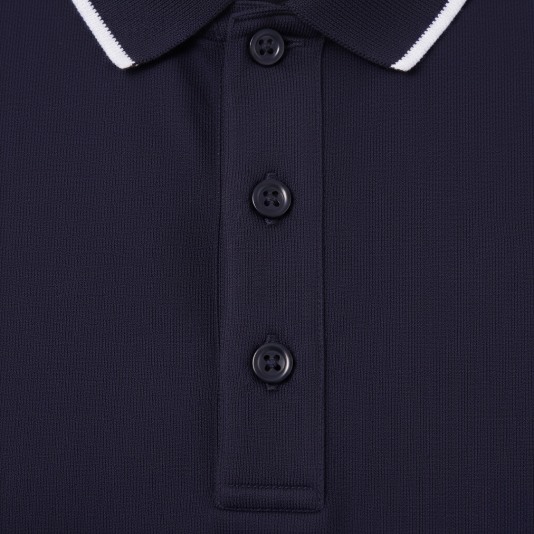 Casual men's short sleeve polo shirt with tipped detailing, comfortable for daily wear.
