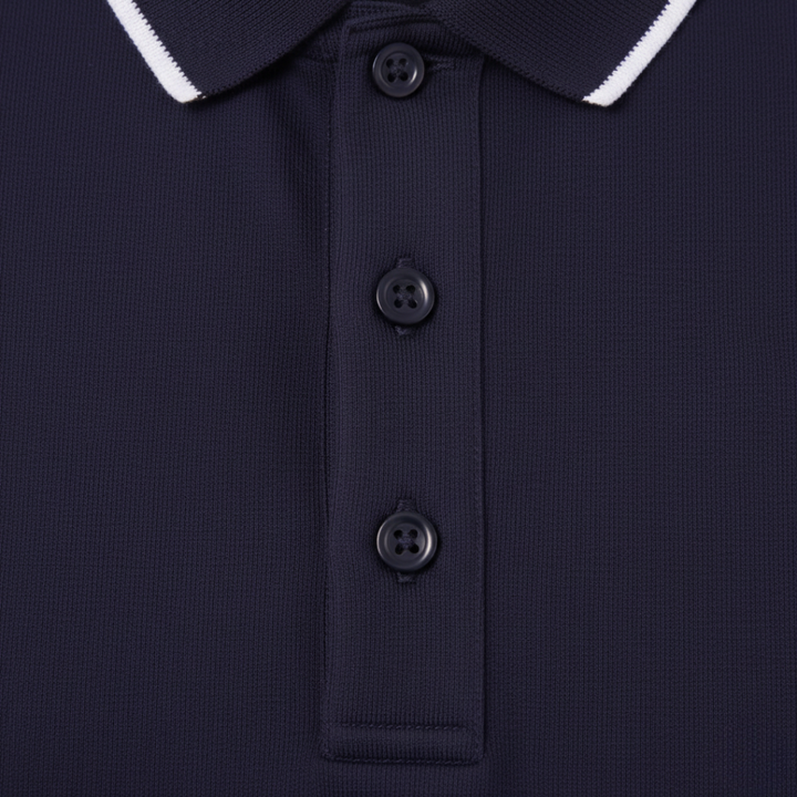 Casual men's short sleeve polo shirt with tipped detailing, comfortable for daily wear.