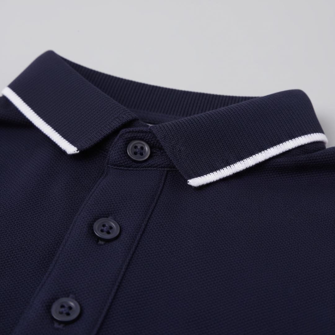 Classic men's multi-color tipped polo shirt, versatile for everyday fashion.