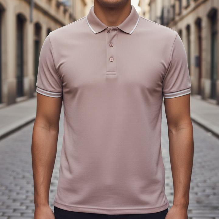 Men's multi-color short sleeve polo, tipped collar, designed for everyday comfort.