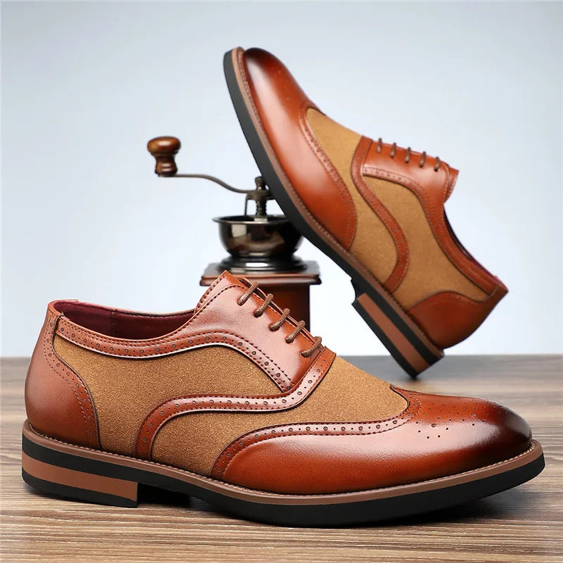 Men's formal two-tone wingtip brogue oxfords, perfect for a refined look