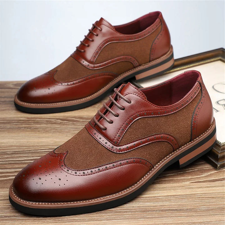 Men's casual two-tone wingtip brogue oxfords, pairing style with comfort
