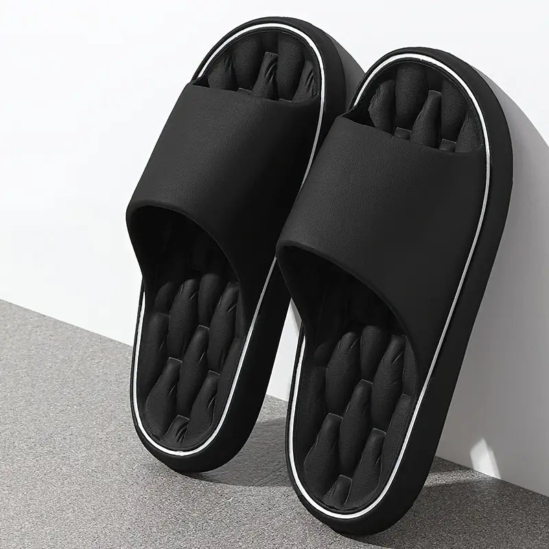 Men's Ultra-Comfort Pillow Slides, black, offering soft cushioning & support for daily wear.