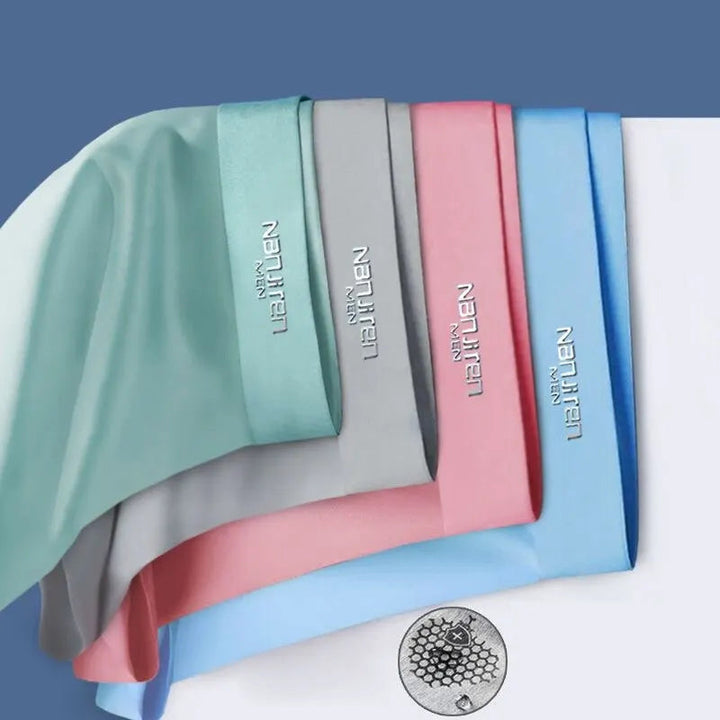 Men's Ultra-Cool Ice Silk Boxer Briefs 4-Pack, breathable & fresh comfort for everyday wear.
