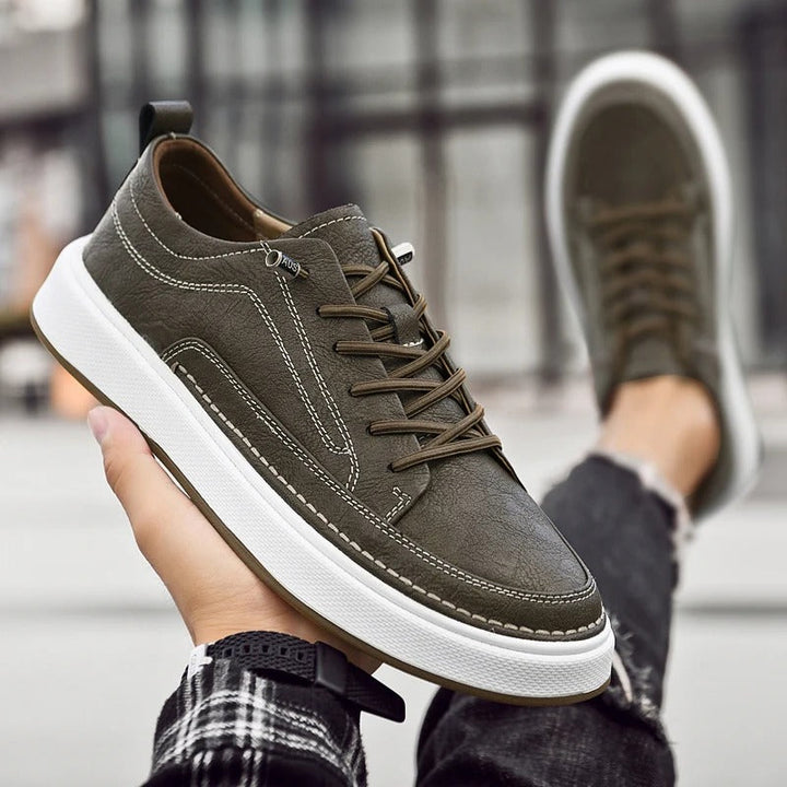 Comfortable dark brown leather men's sneakers, classic design for urban lifestyle