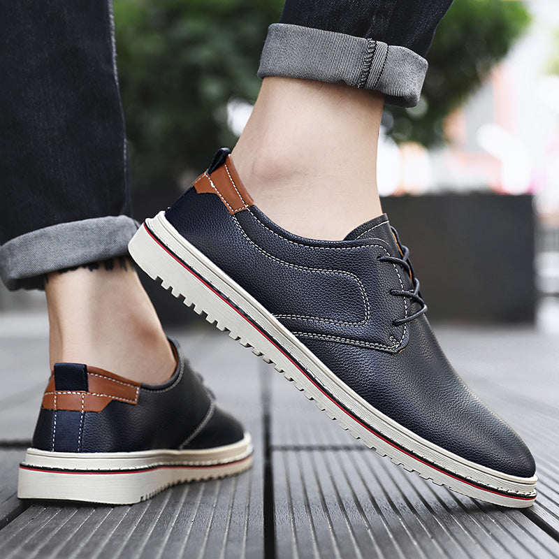 Three-quarter view of men's urban casual loafers, distressed brown, for a rugged look