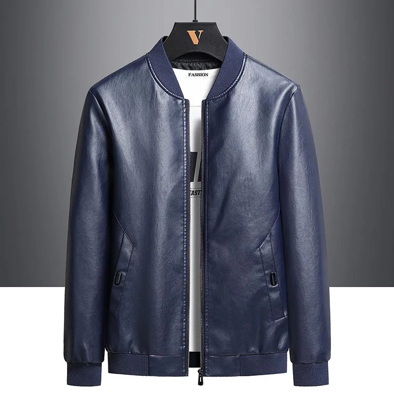 Stylish Men's UrbanFlex Faux Leather Jacket, ideal for spring/fall, showing textured faux leather.