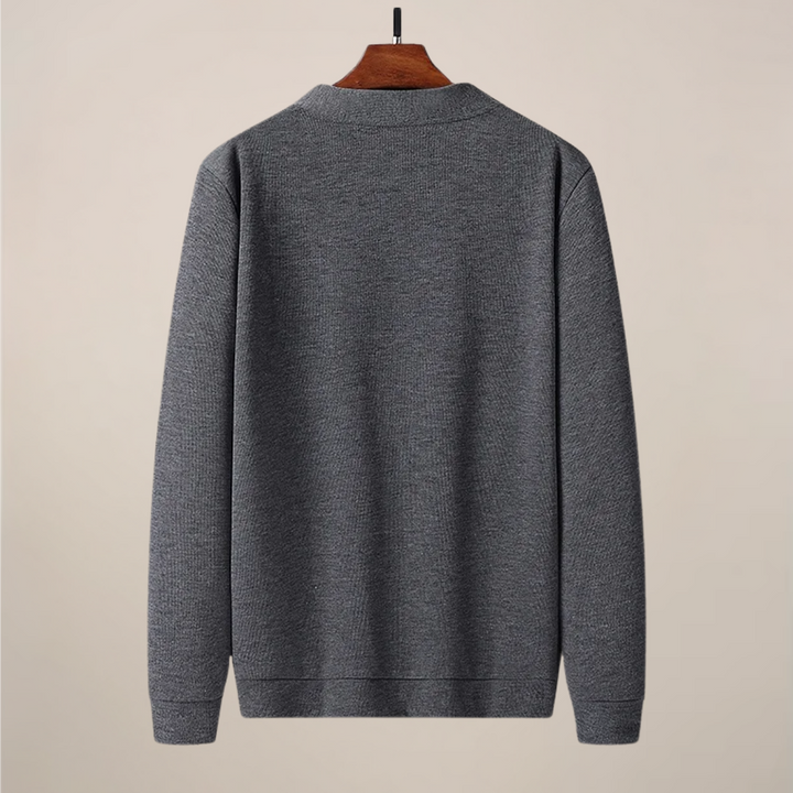 Comfortable men's V-neck knit cardigan, a stylish button-up layering piece for everyday and business casual wear.