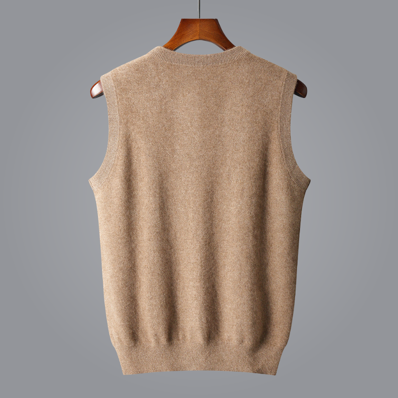 Comfortable men's knit V-neck vest, perfect for business casual or smart layering all-season.