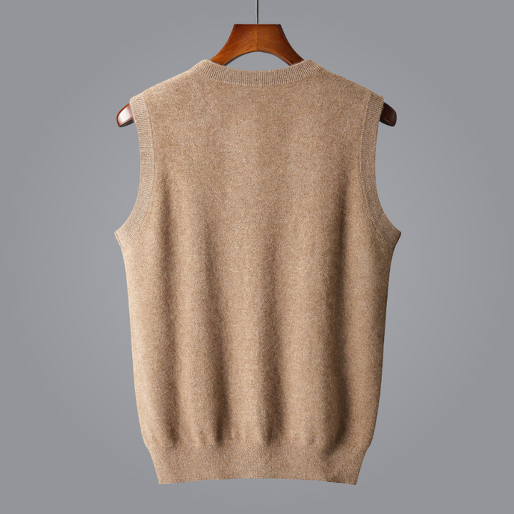 Comfortable men's knit V-neck vest, perfect for business casual or smart layering all-season.