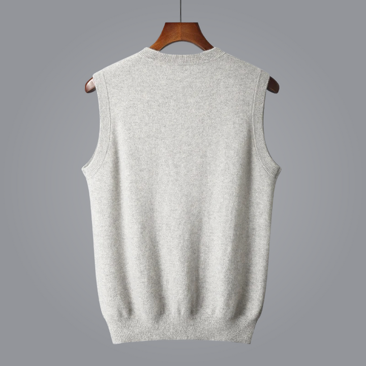 Menswear V-neck knit vest, offering a refined smart casual look for any season.