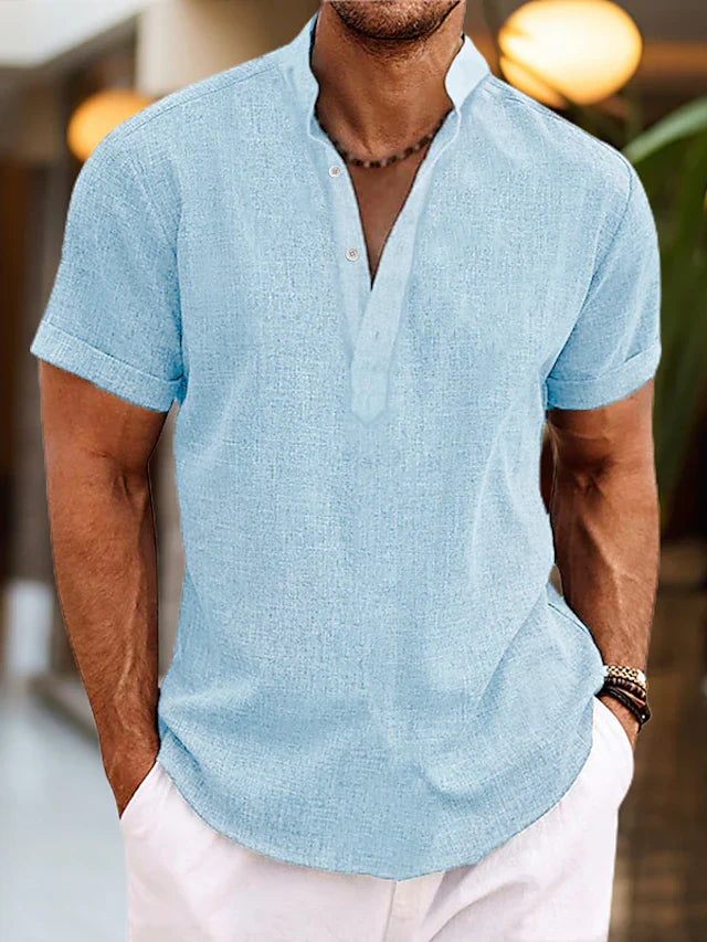 Versatile men's V-neck polo shirt in comfortable fabric, ideal for everyday wear and casual fashion.