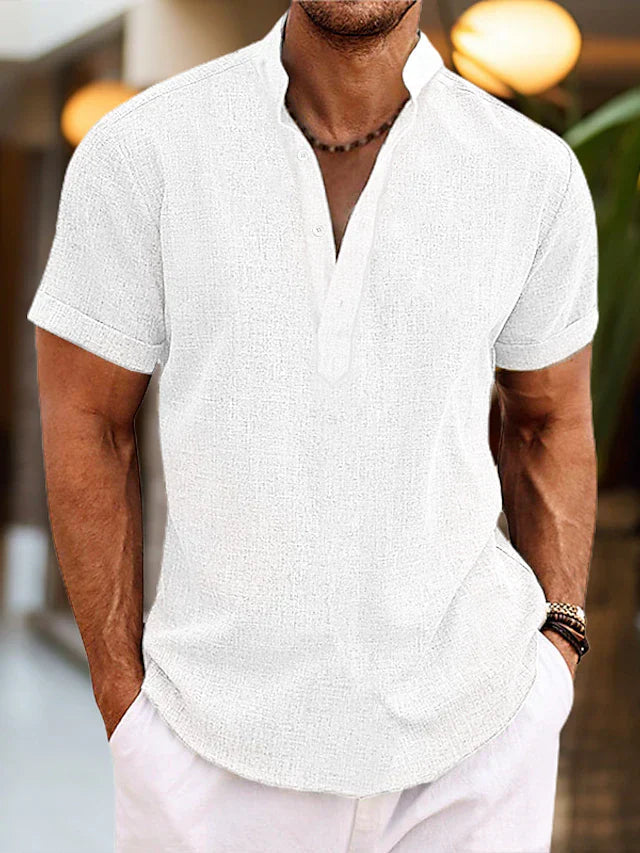 Comfortable men's V-neck short sleeve polo with a regular fit, great for relaxed everyday style.