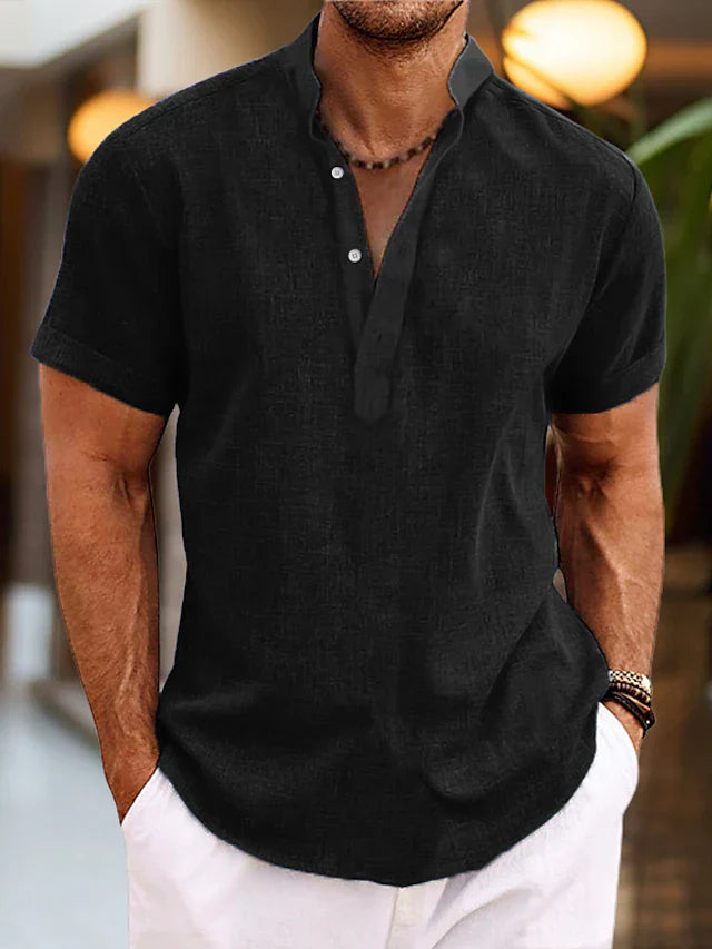 Stylish men's V-neck polo shirt, a classic short sleeve top for versatile everyday casual fashion.