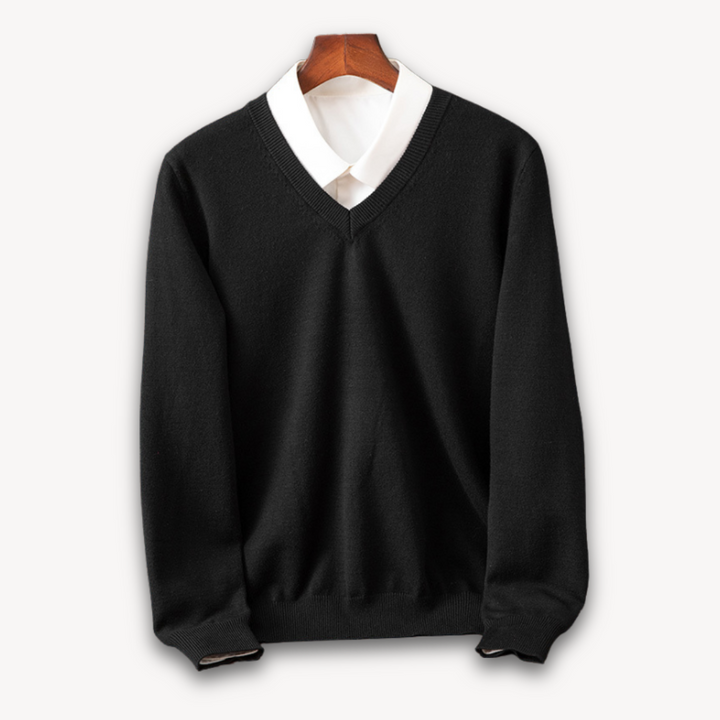 Men's V-neck slim fit knit sweater, perfect for modern layering.