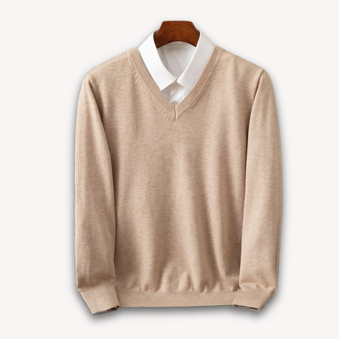Slim fit long sleeve V-neck sweater for men, a versatile apparel staple.