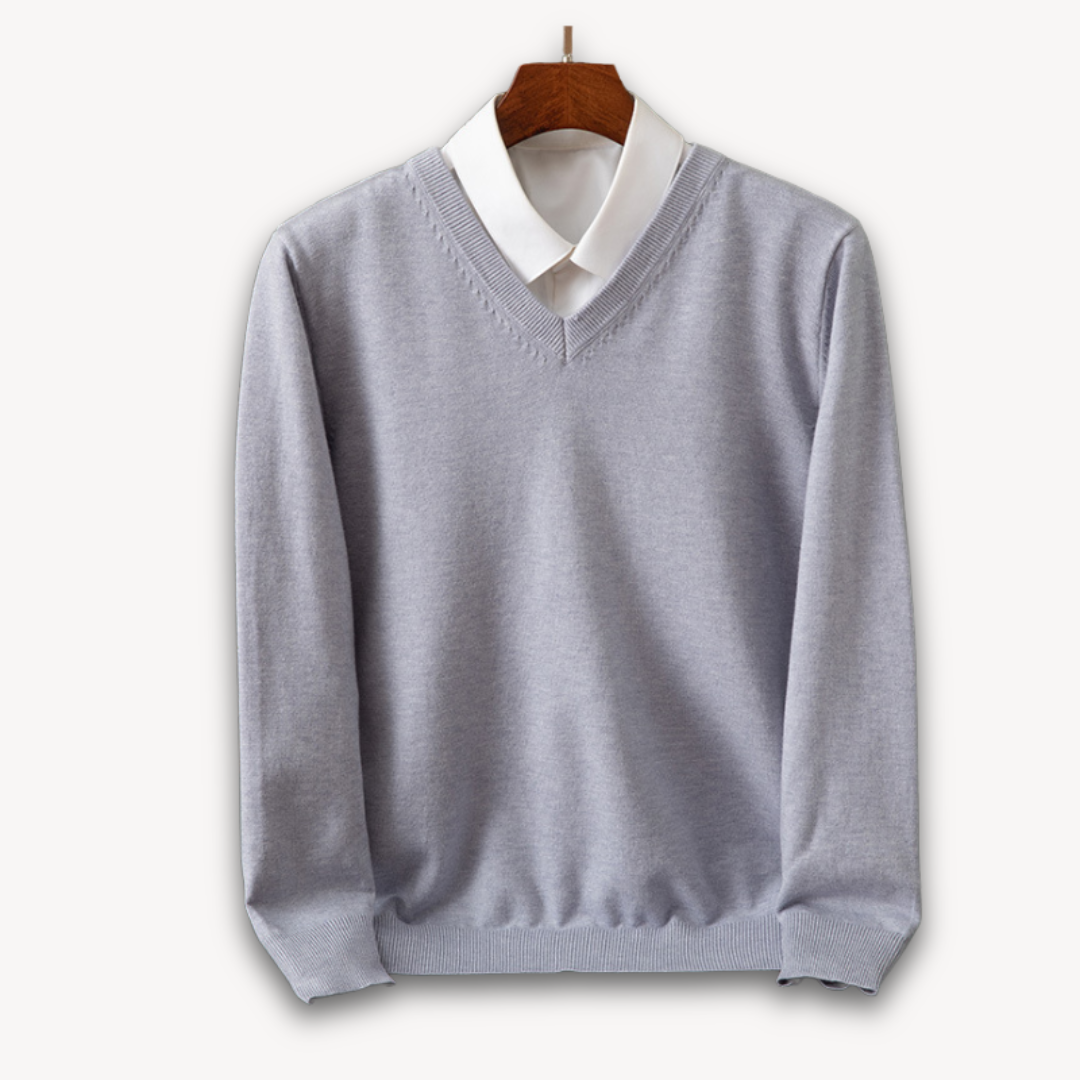 Comfortable men's knit V-neck sweater, sleek slim fit pullover for any look.