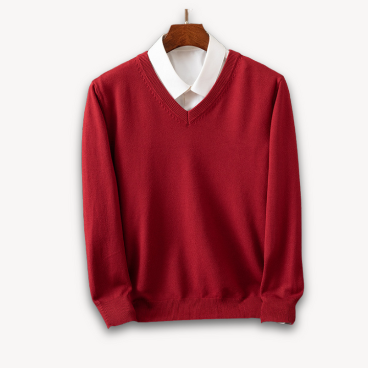Classic men's V-neck slim fit long sleeve pullover sweater.