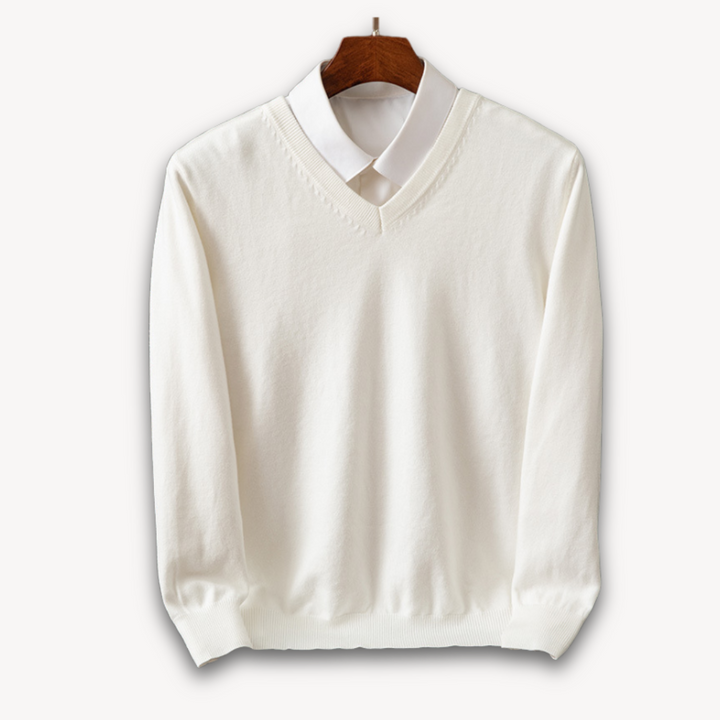 Soft men's V-neck knit sweater, slim fit & comfortable, perfect casual or formal apparel.