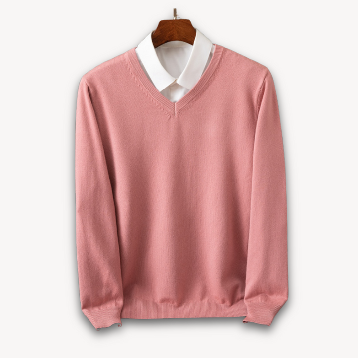 Modern men's V-neck slim fit sweater, a long sleeve pullover for effortless style.