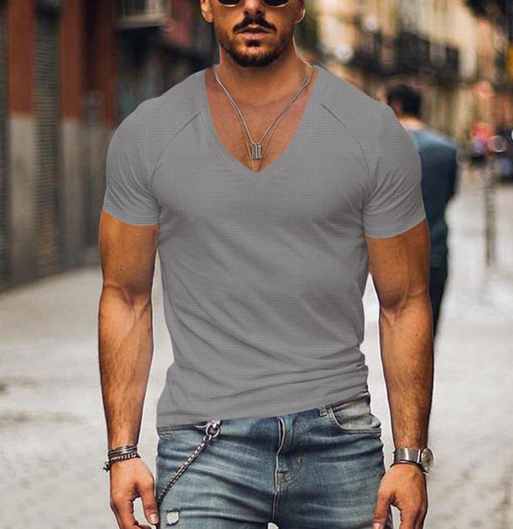 Comfortable men's V-neck t-shirt, soft fabric for relaxed casual wear & daily fashion.