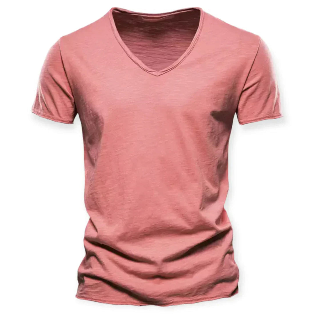 Men's basic V-neck t-shirt, a comfortable short sleeve top for versatile everyday style & breathability.