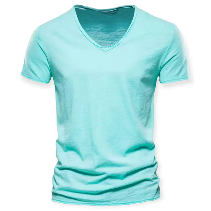 Stylish men's V-neck t-shirt in a solid color, breathable & perfect for casual everyday outfits.