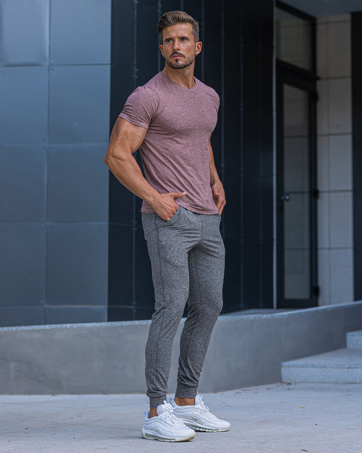 Men's Valencia Performance Joggers laid flat, showing the full design and shape
