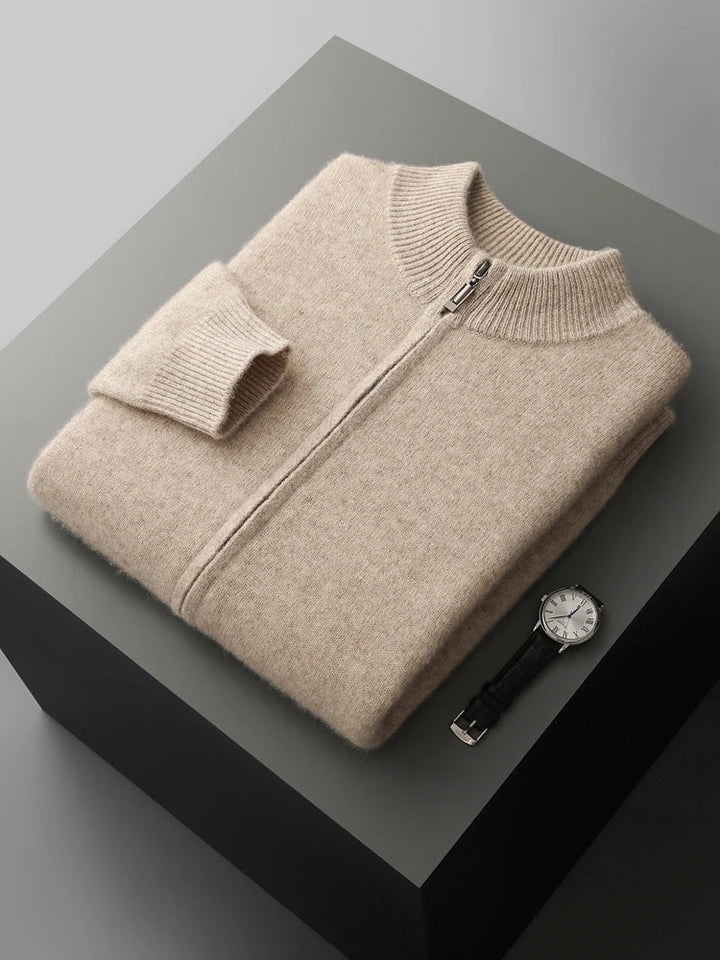 Brown Verona men's merino wool cardigan, versatile smart casual knitwear.