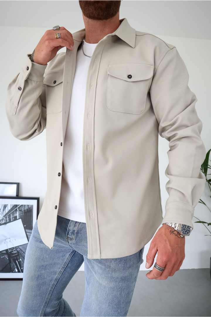 Everyday men's casual button-up overshirt jacket. Versatile long-sleeve outerwear, ideal for layering.