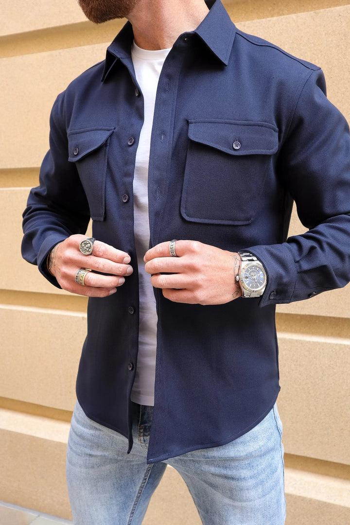Men's versatile button-up overshirt, perfect for casual or smart casual layering with chest pockets.