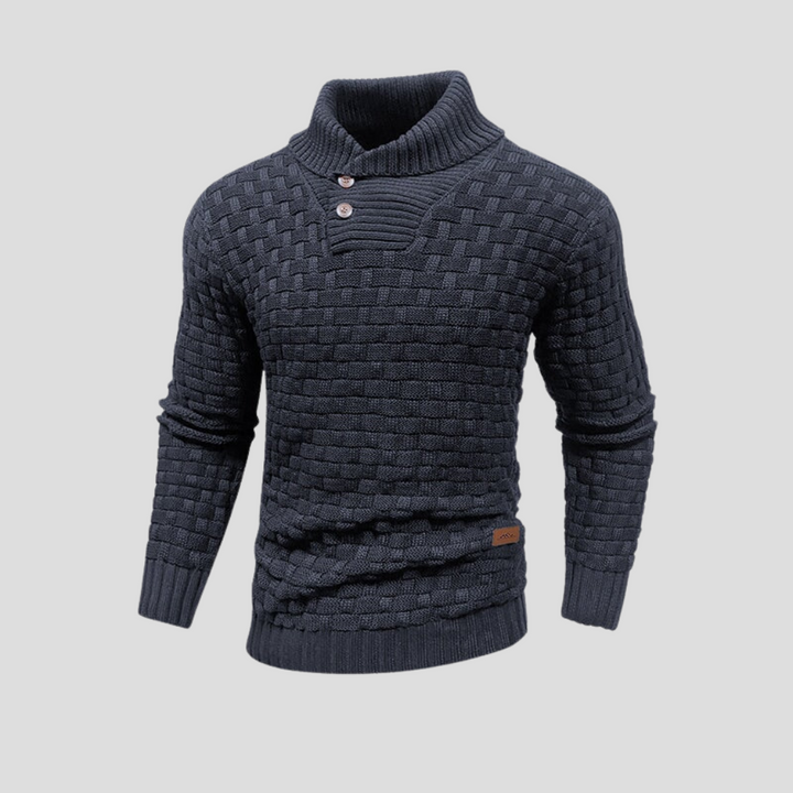 Men's versatile half-collar button-up sweater, perfect for smart casual fall & winter fashion. Comfortable long sleeve top.