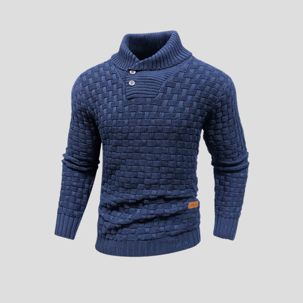 Stylish men's button-up sweater. Versatile half-collar top for smart casual, office, or everyday fall & winter fashion.
