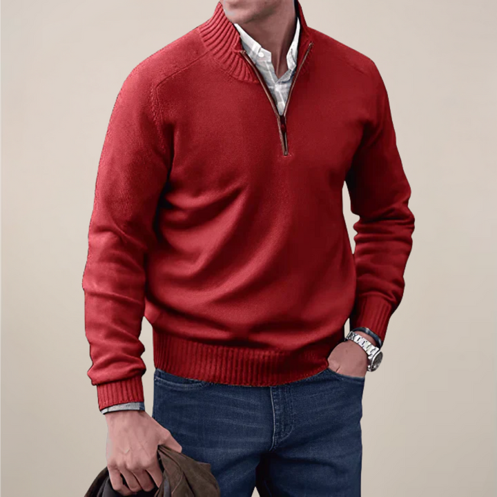 Premium men's knit half-zip sweater, designed for effortless style, comfortable smart casual & office wear.