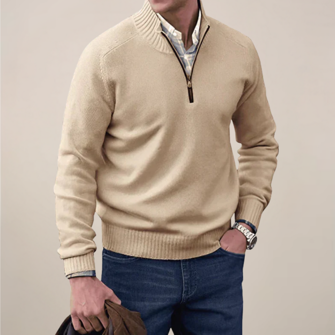 Comfortable men's knit half-zip sweater, perfect for all-season layering & effortless style.