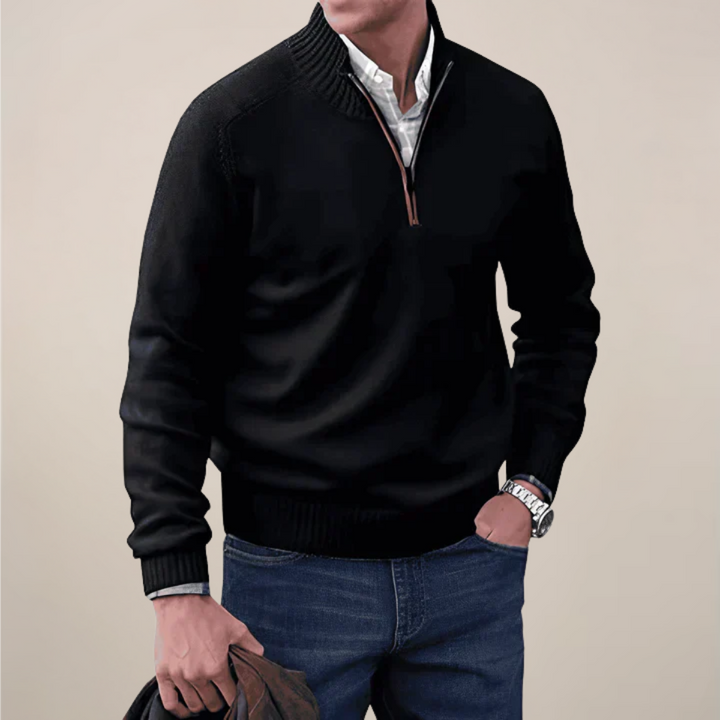 Men's smart casual half-zip knit sweater, great for office wear & versatile everyday style.