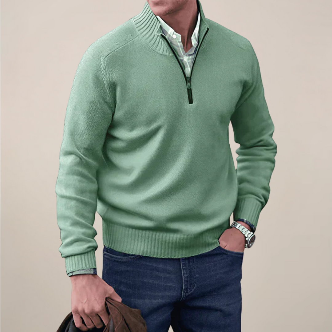 Effortless men's half-zip knit sweater, comfortable & versatile for all-season smart casual wear.