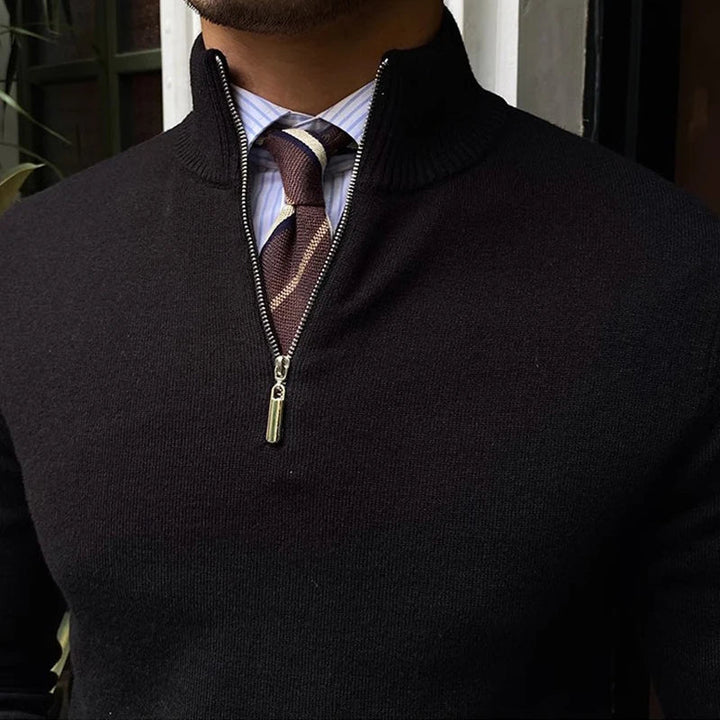 Classic men's half-zip knit sweater in a smart casual style, perfect for autumn & winter layering. Long sleeve.