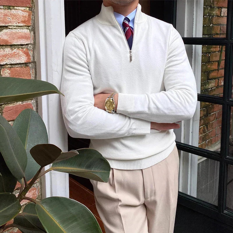 Stylish men's ribbed knit half-zip sweater. Ideal for smart casual autumn fashion & winter layering. Long sleeve.