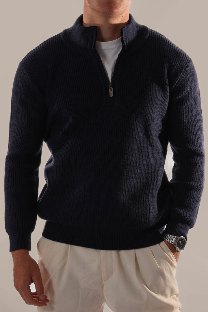 Men's versatile half-zip knitted jumper in a smart casual style, perfect for everyday wear and fall fashion.