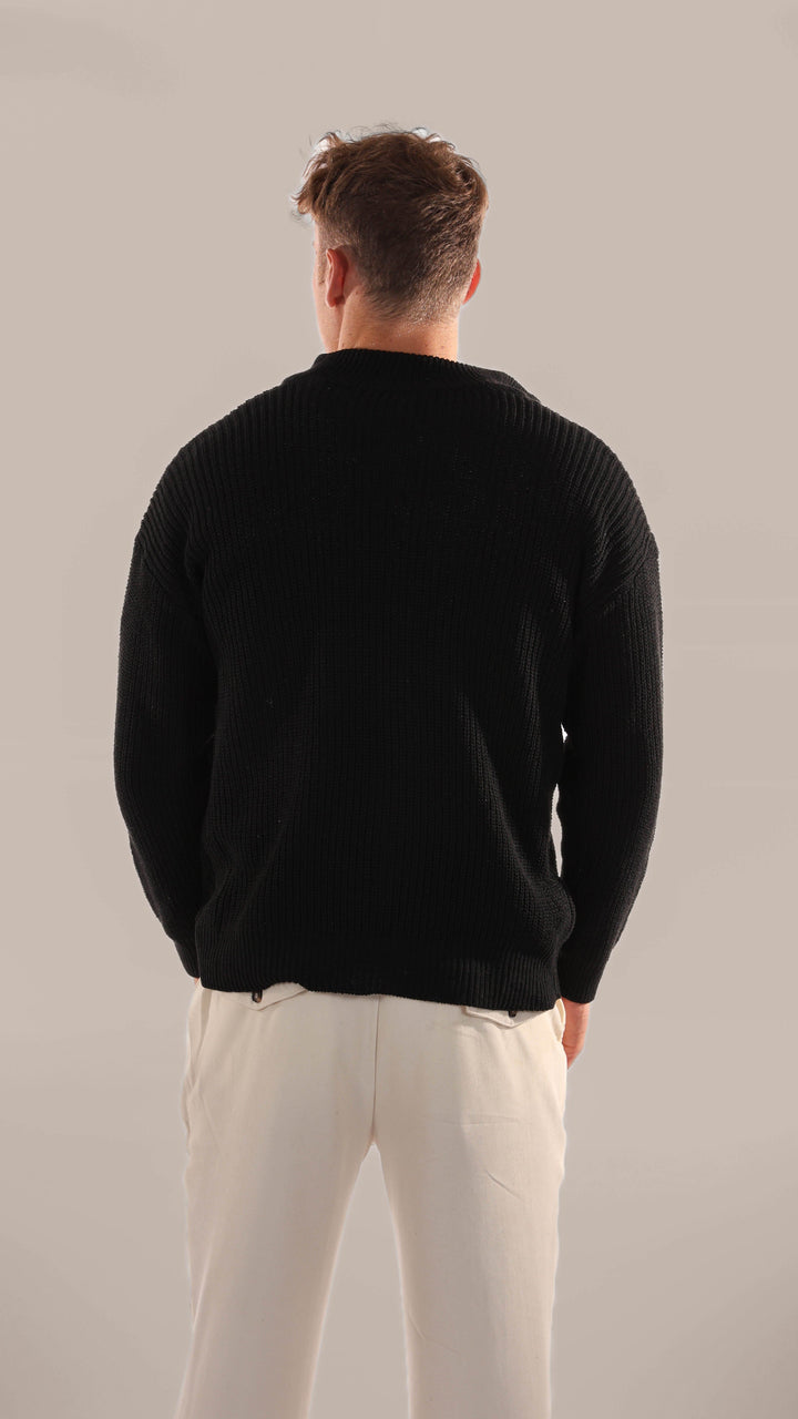 Stylish men's half-zip knitted sweater, ideal for smart casual layering during fall and winter seasons.